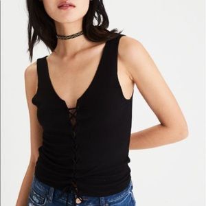 AE “soft and sexy” ribbed tie front tank